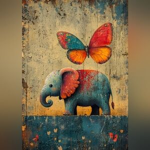 Whimsical Elephant and Butterfly Art Print